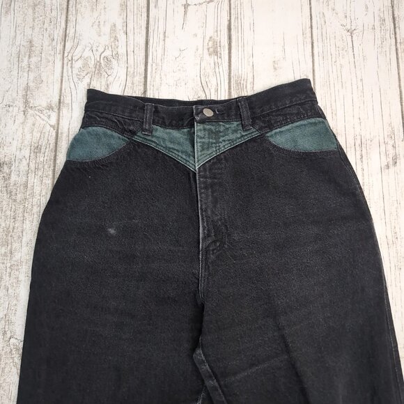 Wrangler Denim - Vintage Made in USA Black and Green High Waist Wrangler Jeans Size 13/14